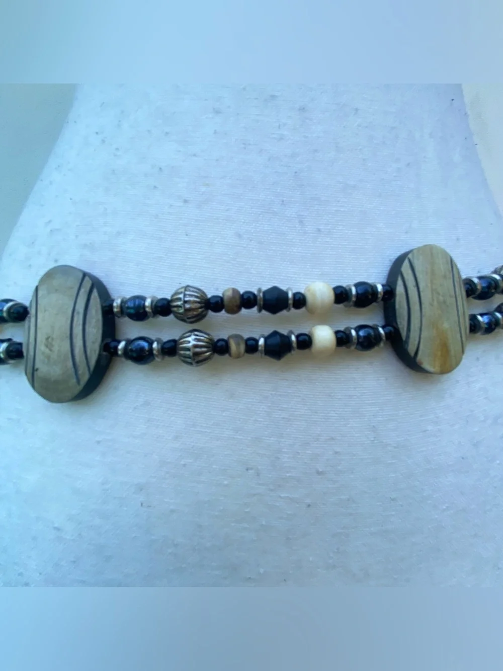 Y2K Black Tan & Cream Tribal Beaded Belt One Size